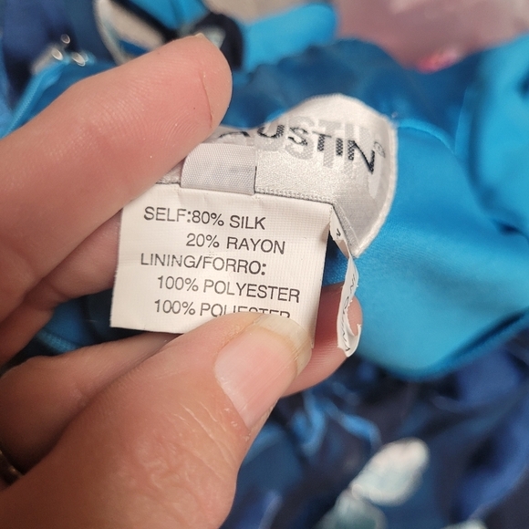 Nina Austin Elegant Blue Silk BeadedFloral Evening Dress - Picture 8 of 8